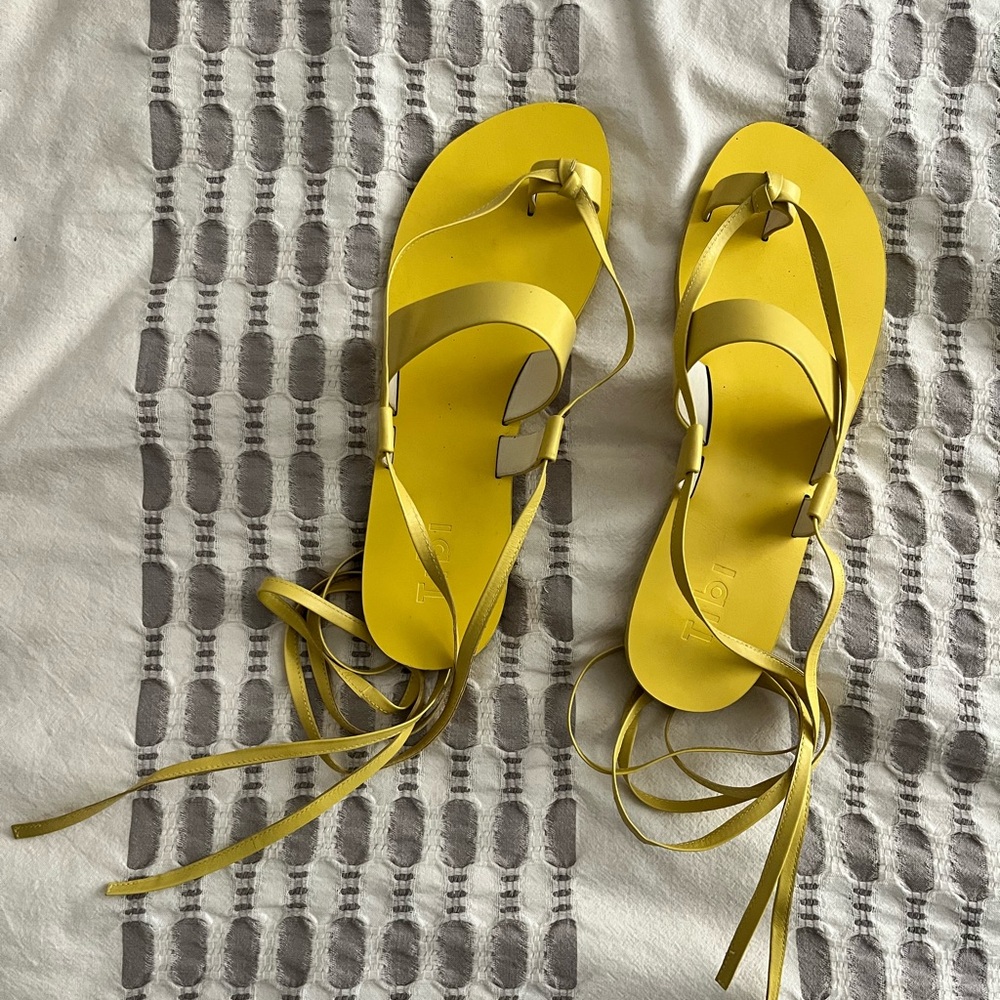 Tibi Yellow Lace-Up Leather Sandals